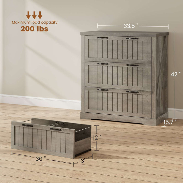 SEDETA 3 Drawer File Cabinet Farmhouse Filing Cabinet for Home Office Wood Office File Cabinets for Letter/Legal/A4 Size Lateral File Cabinets with Printer Stand