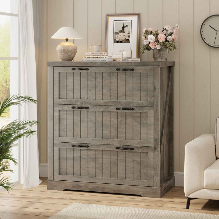 SEDETA 3 Drawer File Cabinet Farmhouse Filing Cabinet for Home Office Wood Office File Cabinets for Letter/Legal/A4 Size Lateral File Cabinets with Printer Stand