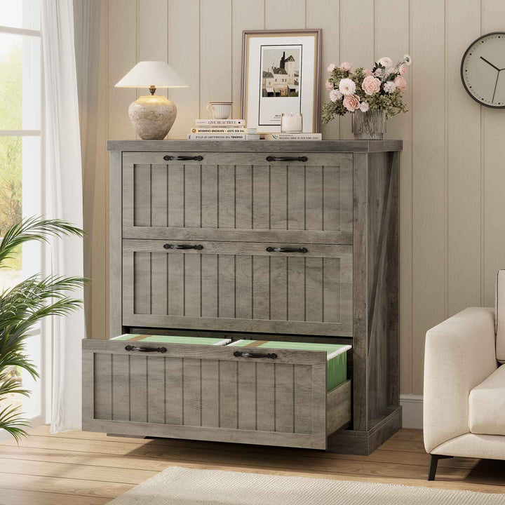 SEDETA 3 Drawer File Cabinet Farmhouse Filing Cabinet for Home Office Wood Office File Cabinets for Letter/Legal/A4 Size Lateral File Cabinets with Printer Stand
