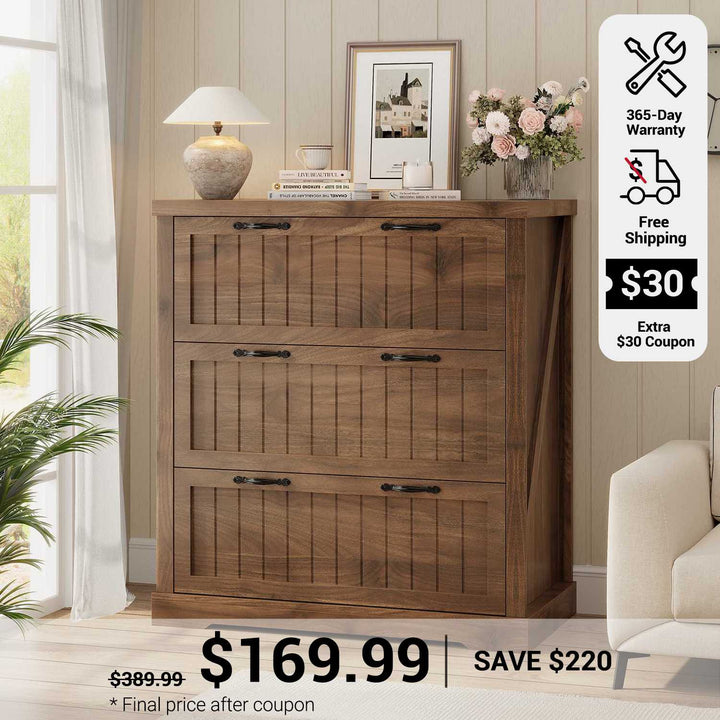 SEDETA 3 Drawer File Cabinet Farmhouse Filing Cabinet for Home Office Wood Office File Cabinets for Letter/Legal/A4 Size Lateral File Cabinets with Printer Stand