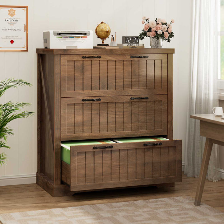 SEDETA 3 Drawer File Cabinet Farmhouse Filing Cabinet for Home Office Wood Office File Cabinets for Letter/Legal/A4 Size Lateral File Cabinets with Printer Stand
