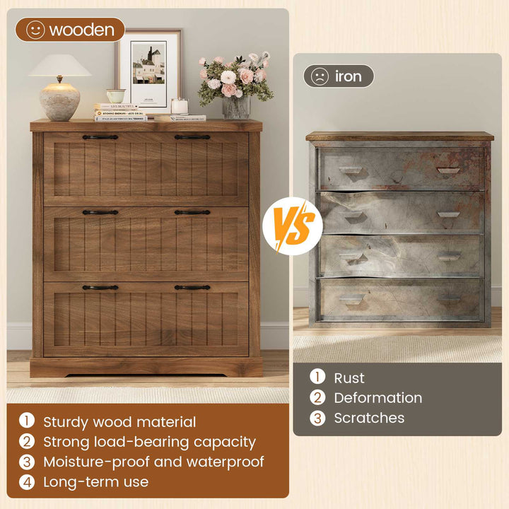 SEDETA 3 Drawer File Cabinet Farmhouse Filing Cabinet for Home Office Wood Office File Cabinets for Letter/Legal/A4 Size Lateral File Cabinets with Printer Stand