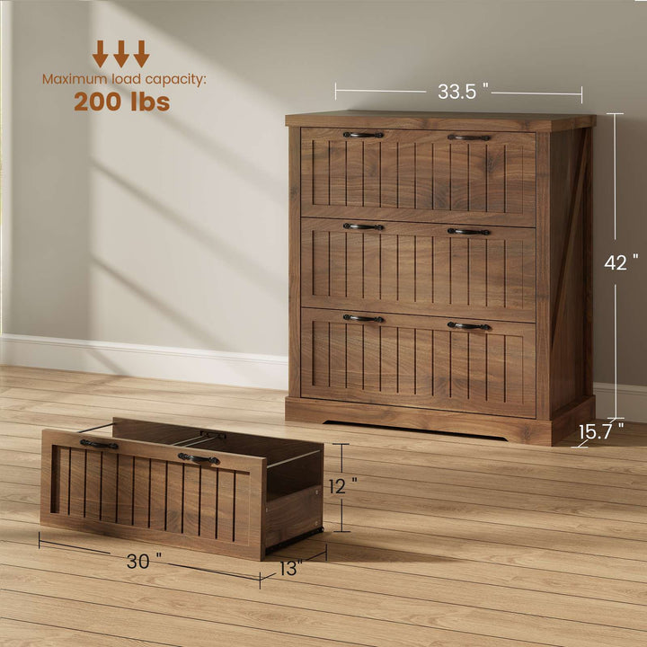 SEDETA 3 Drawer File Cabinet Farmhouse Filing Cabinet for Home Office Wood Office File Cabinets for Letter/Legal/A4 Size Lateral File Cabinets with Printer Stand