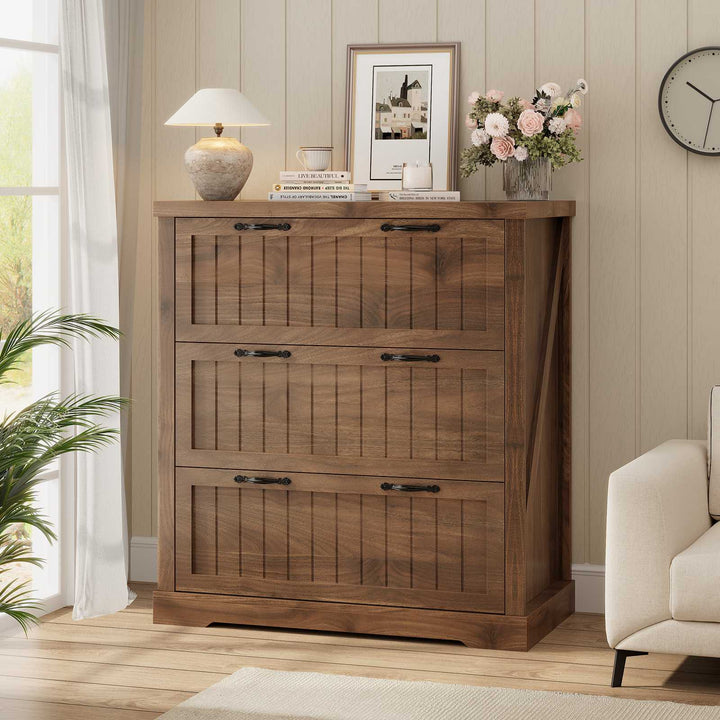 SEDETA 3 Drawer File Cabinet Farmhouse Filing Cabinet for Home Office Wood Office File Cabinets for Letter/Legal/A4 Size Lateral File Cabinets with Printer Stand