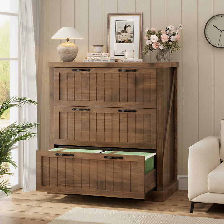 SEDETA 3 Drawer File Cabinet Farmhouse Filing Cabinet for Home Office Wood Office File Cabinets for Letter/Legal/A4 Size Lateral File Cabinets with Printer Stand