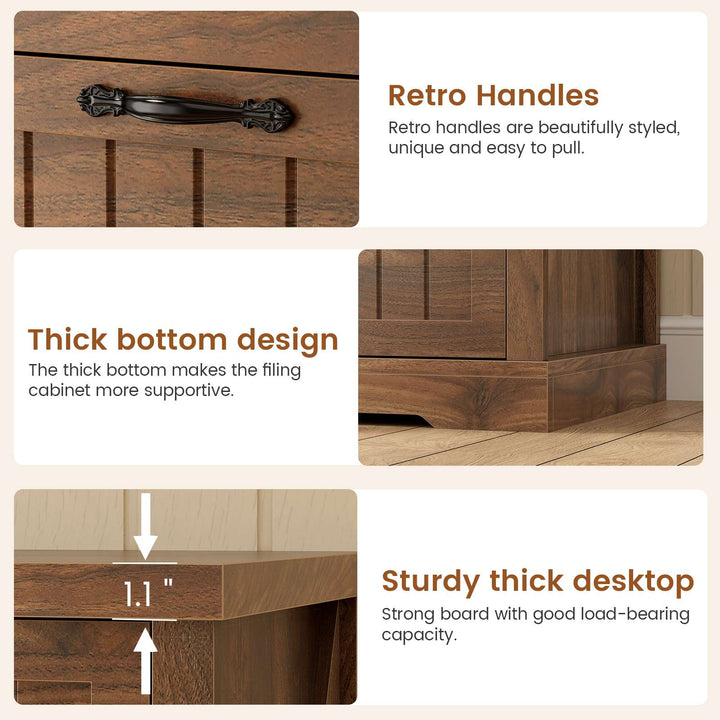 SEDETA 3 Drawer File Cabinet Farmhouse Filing Cabinet for Home Office Wood Office File Cabinets for Letter/Legal/A4 Size Lateral File Cabinets with Printer Stand