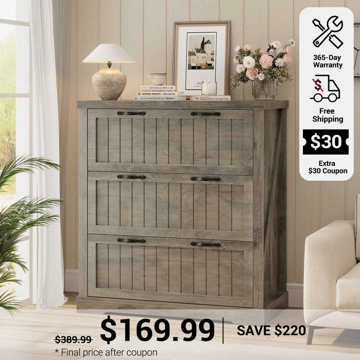 SEDETA 3 Drawer File Cabinet Farmhouse Filing Cabinet for Home Office Wood Office File Cabinets for Letter/Legal/A4 Size Lateral File Cabinets with Printer Stand