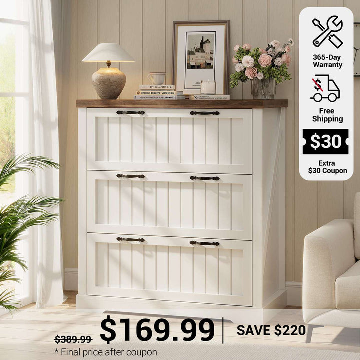 SEDETA 3 Drawer File Cabinet Farmhouse Filing Cabinet for Home Office Wood Office File Cabinets for Letter/Legal/A4 Size Lateral File Cabinets with Printer Stand