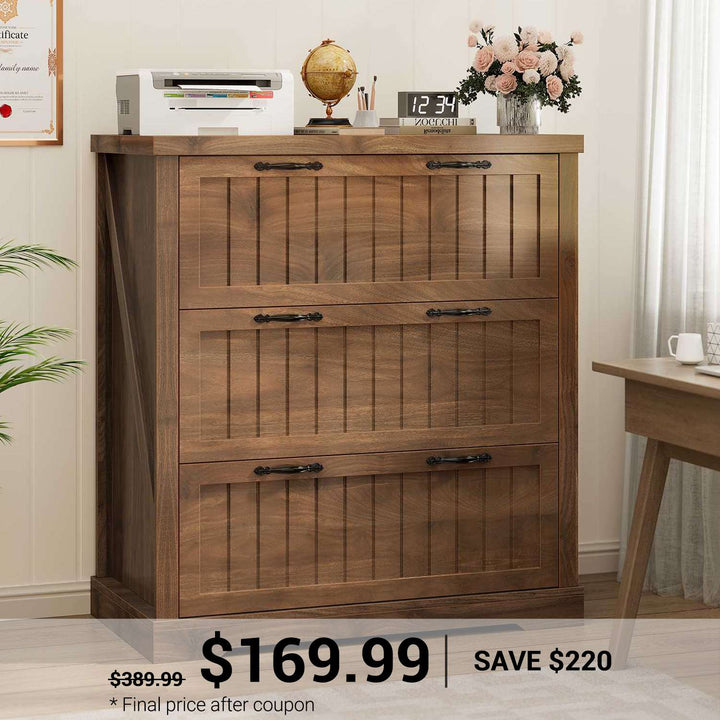 SEDETA 3 Drawer File Cabinet Farmhouse Filing Cabinet for Home Office Wood Office File Cabinets for Letter/Legal/A4 Size Lateral File Cabinets with Printer Stand
