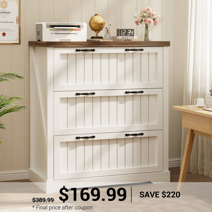 SEDETA 3 Drawer File Cabinet Farmhouse Filing Cabinet for Home Office Wood Office File Cabinets for Letter/Legal/A4 Size Lateral File Cabinets with Printer Stand