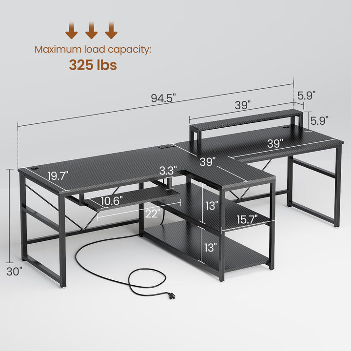 SEDETA 94.5 Inch Office Computer Desk 2 Person Gaming Desk