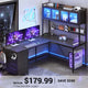 SEDETA | 62 Inch L Shaped LED Gaming Desk with Drawers and Display Cabinets Computer Desk with Power Outlet and Pegboard