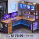 SEDETA | 62 Inch L Shaped LED Gaming Desk with Drawers and Display Cabinets Computer Desk with Power Outlet and Pegboard