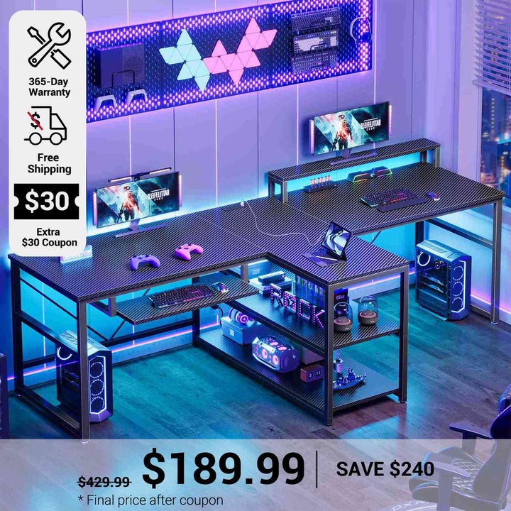 SEDETA 94.5 Inch Office Computer Desk 2 Person Gaming Desk