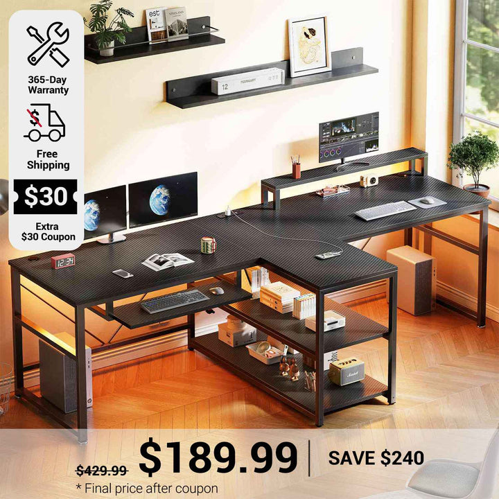 SEDETA 94.5 Inch Office Computer Desk 2 Person Gaming Desk