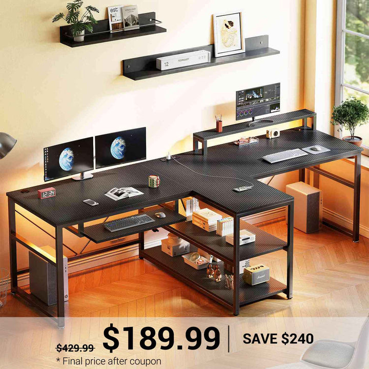 SEDETA 94.5 Inch Office Computer Desk 2 Person Gaming Desk