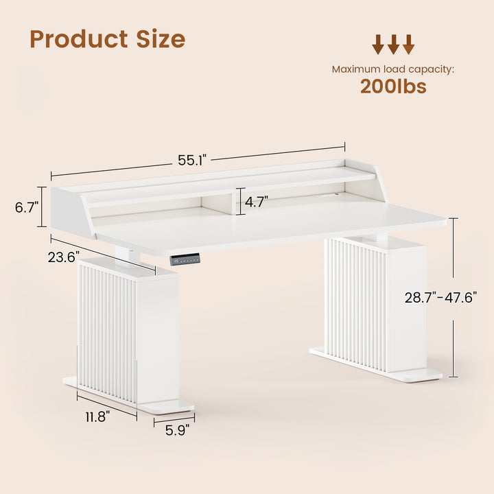 SEDETA 55 Inch Fluted Electric Standing Desk Ergonomic Height Adjustable Desk with Storage Power Outlets LED Lights