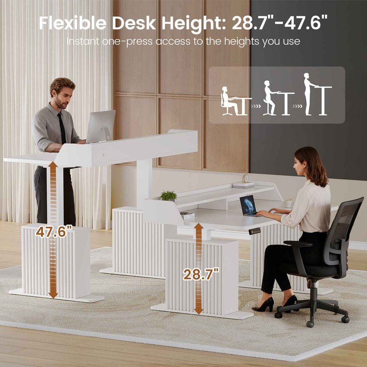 SEDETA 55 Inch Fluted Electric Standing Desk Ergonomic Height Adjustable Desk with Storage Power Outlets LED Lights