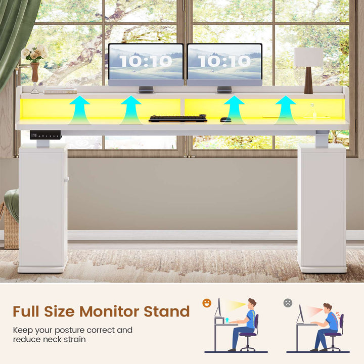 SEDETA 55 Inch Fluted Electric Standing Desk Ergonomic Height Adjustable Desk with Storage Power Outlets LED Lights