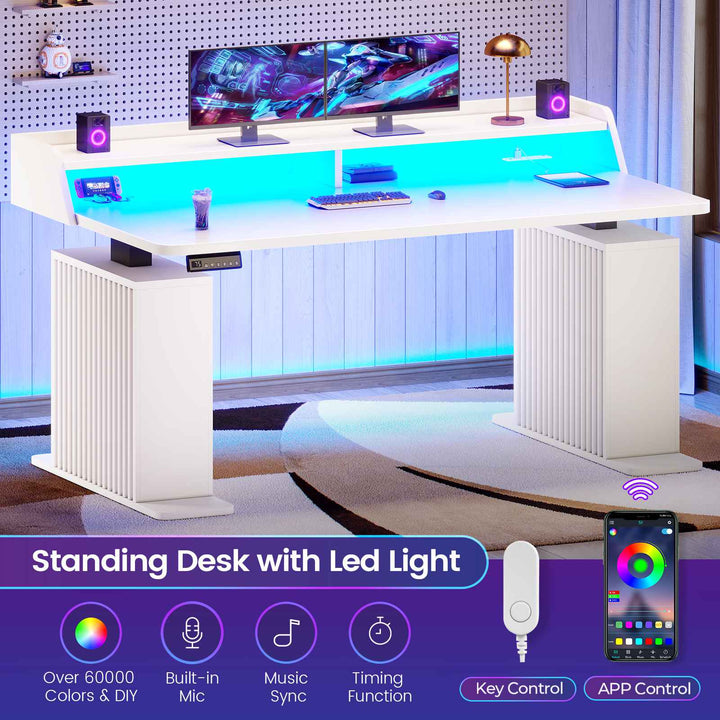 SEDETA 55 Inch Fluted Electric Standing Desk Ergonomic Height Adjustable Desk with Storage Power Outlets LED Lights