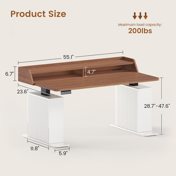 SEDETA 55 Inch Fluted Electric Standing Desk Ergonomic Height Adjustable Desk with Storage Power Outlets LED Lights