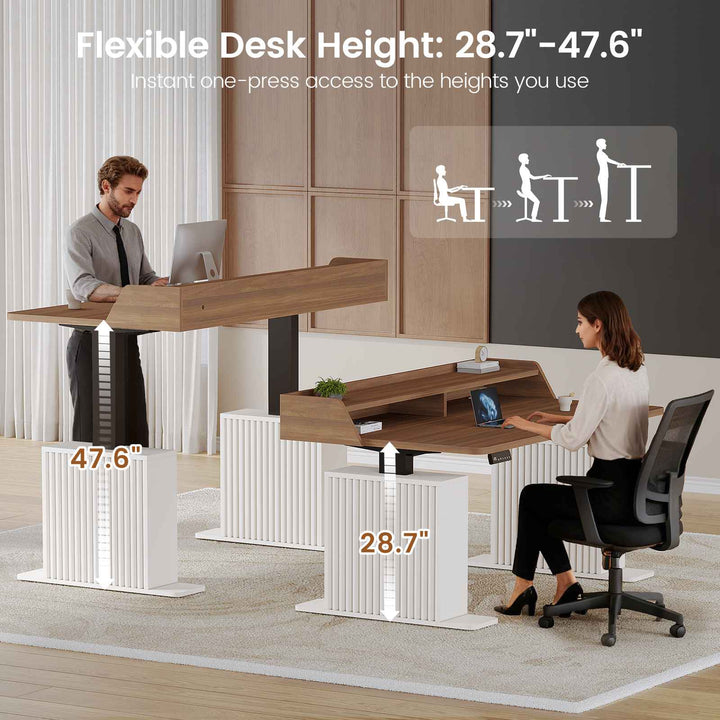 SEDETA 55 Inch Fluted Electric Standing Desk Ergonomic Height Adjustable Desk with Storage Power Outlets LED Lights