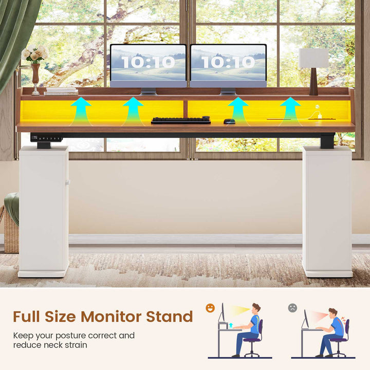 SEDETA 55 Inch Fluted Electric Standing Desk Ergonomic Height Adjustable Desk with Storage Power Outlets LED Lights