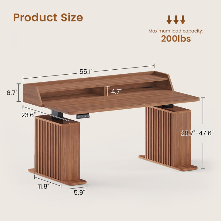 SEDETA 55 Inch Fluted Electric Standing Desk Ergonomic Height Adjustable Desk with Storage Power Outlets LED Lights