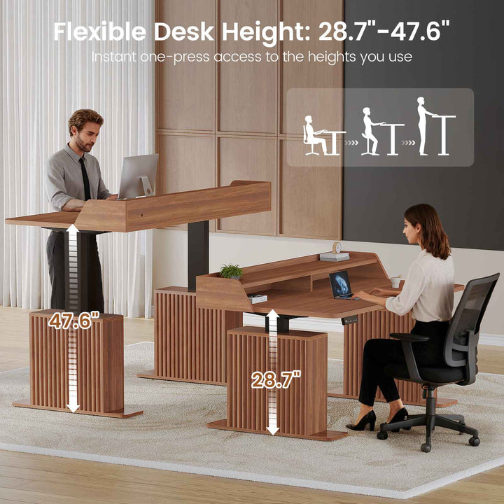 SEDETA 55 Inch Fluted Electric Standing Desk Ergonomic Height Adjustable Desk with Storage Power Outlets LED Lights