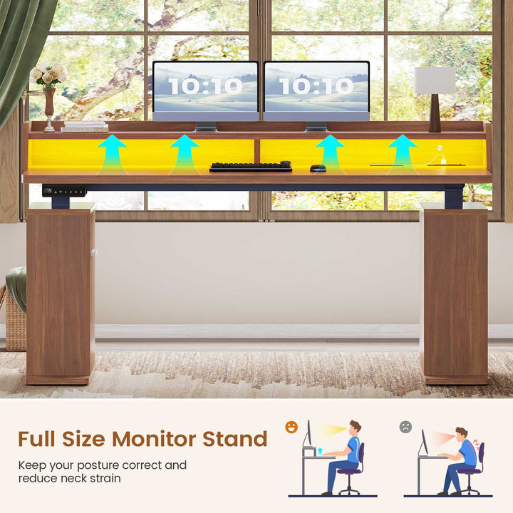 SEDETA 55 Inch Fluted Electric Standing Desk Ergonomic Height Adjustable Desk with Storage Power Outlets LED Lights