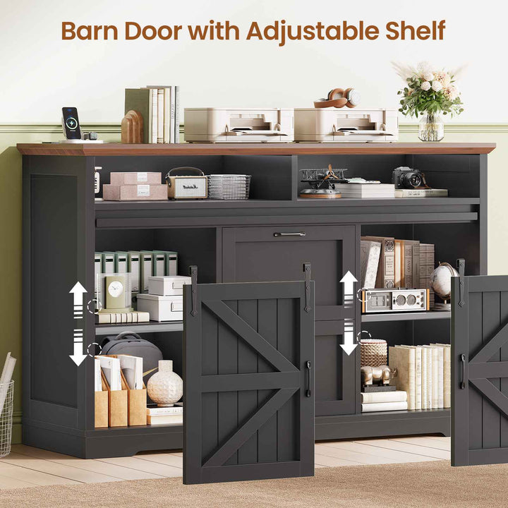 SEDETA 47.2 Inch File Cabinet 2 Drawers Farmhouse Filing Cabinets for A4 File with Barn Door Power Outlets Printer Stand LED Lights