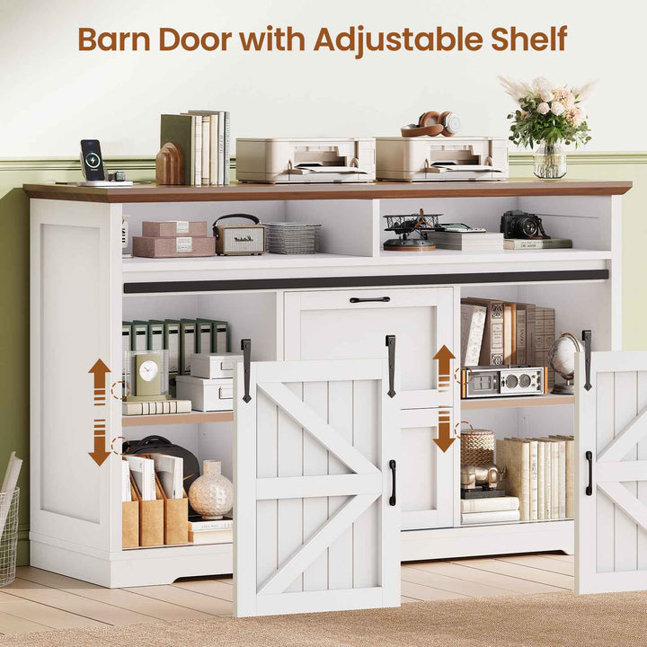 SEDETA 47.2 Inch File Cabinet 2 Drawers Farmhouse Filing Cabinets for A4 File with Barn Door Power Outlets Printer Stand LED Lights