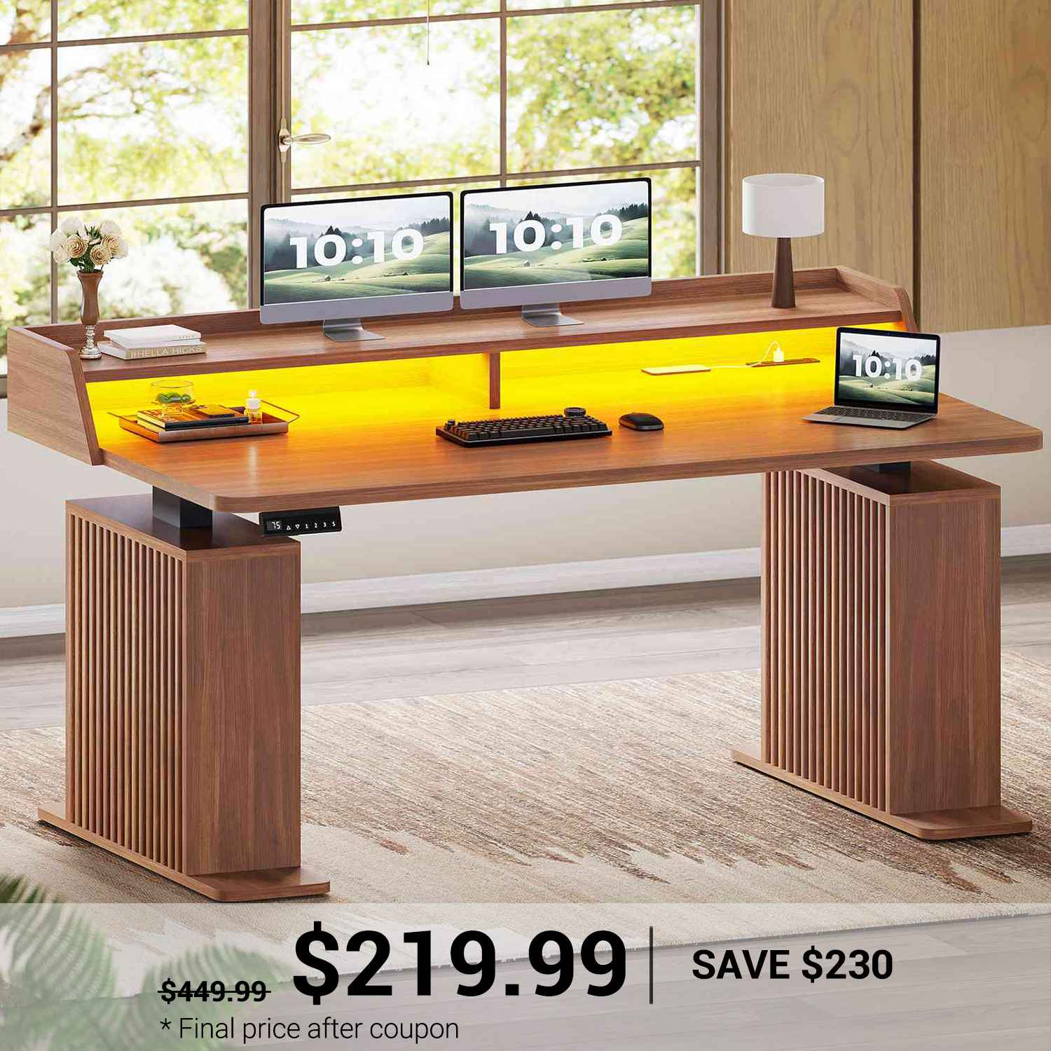 SEDETA 55 Inch Fluted Electric Standing Desk Ergonomic Height Adjustab