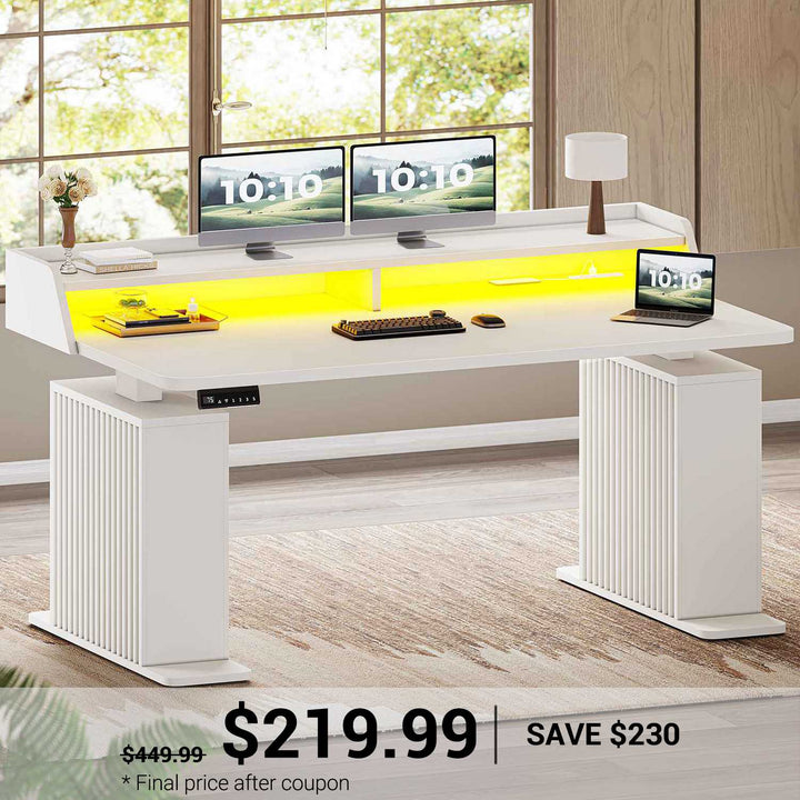 SEDETA 55 Inch Fluted Electric Standing Desk Ergonomic Height Adjustable Desk with Storage Power Outlets LED Lights