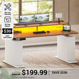 SEDETA® 55 Inch Electric Standing Desk Ergonomic Height Adjustable Fluted Computer Gaming Desk with LED Lights Power Outlets