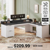 SEDETA® 63 Inch Farmhouse L Shaped Computer Desk Wood Ergonomic Office Desk with Storage File Drawers Monitor Stand