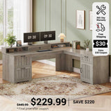 SEDETA 63 Inch Farmhouse Corner Computer Desk L Shaped Wood Desk with File Drawers Storage Monitor Stand for Home Office