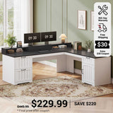 SEDETA 63 Inch Farmhouse Corner Computer Desk L Shaped Wood Desk with File Drawers Storage Monitor Stand for Home Office