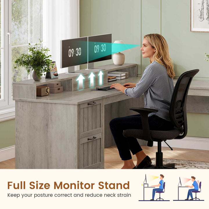 SEDETA 63 Inch Farmhouse Corner Computer Desk L Shaped Wood Desk with File Drawers Storage Monitor Stand for Home Office