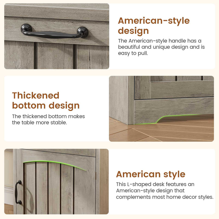 SEDETA 63 Inch Farmhouse Corner Computer Desk L Shaped Wood Desk with File Drawers Storage Monitor Stand for Home Office