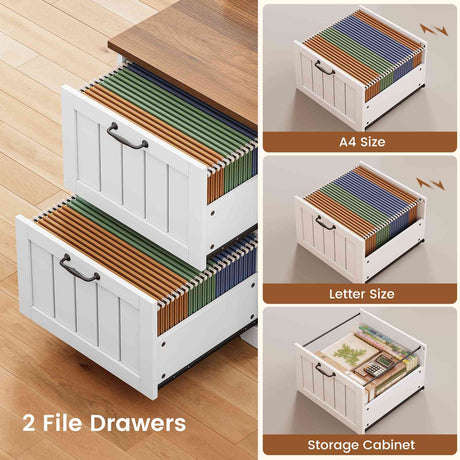 SEDETA 63 Inch Farmhouse Corner Computer Desk L Shaped Wood Desk with File Drawers Storage Monitor Stand for Home Office