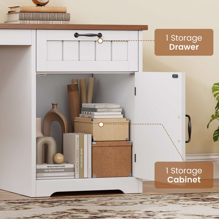 SEDETA 63 Inch Farmhouse Corner Computer Desk L Shaped Wood Desk with File Drawers Storage Monitor Stand for Home Office