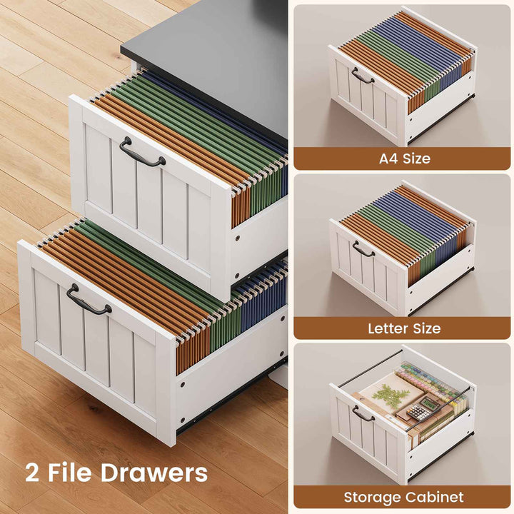 SEDETA 63 Inch Farmhouse Corner Computer Desk L Shaped Wood Desk with File Drawers Storage Monitor Stand for Home Office