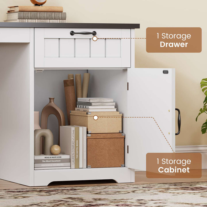 SEDETA 63 Inch Farmhouse Corner Computer Desk L Shaped Wood Desk with File Drawers Storage Monitor Stand for Home Office