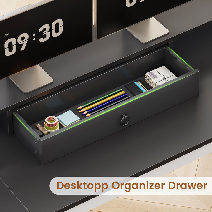 SEDETA 63 Inch Farmhouse Corner Computer Desk L Shaped Wood Desk with File Drawers Storage Monitor Stand for Home Office