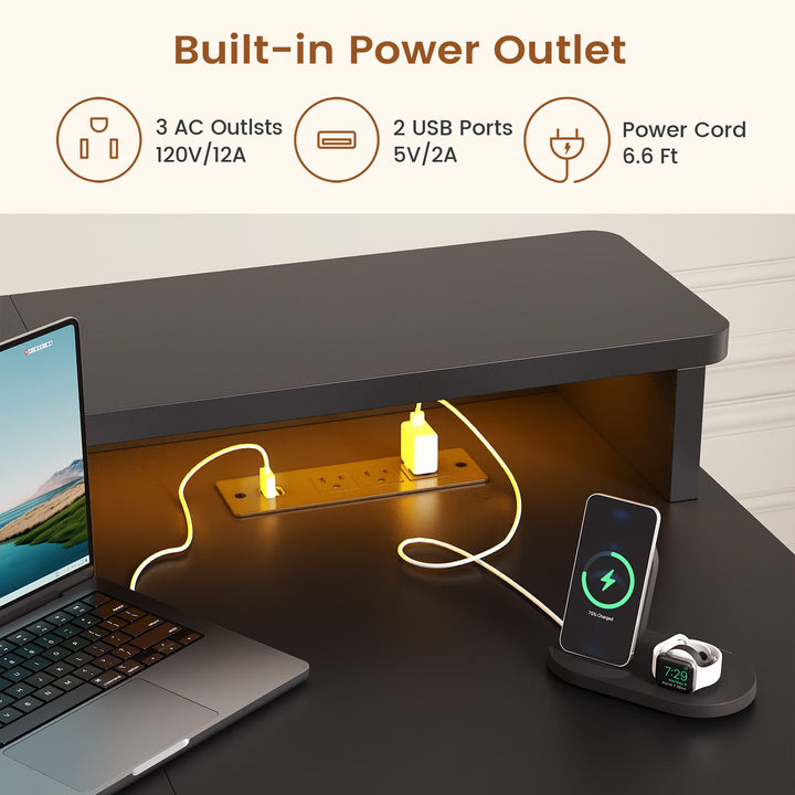 SEDETA 59 Inch L Shaped Electric Standing Desk Executive Height Adjustable Computer Desk with Drawers Power Outlets Monitor Stand