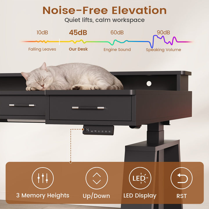 SEDETA 59 Inch L Shaped Electric Standing Desk Executive Height Adjustable Computer Desk with Drawers Power Outlets Monitor Stand