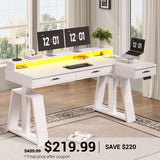 SEDETA® 59 Inch Electric Standing Desk L Shaped Height Adjustable Ergonomic Executive Computer Desk with Power Outlets Drawers