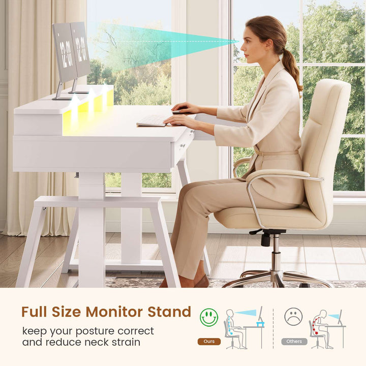 SEDETA 59 Inch L Shaped Electric Standing Desk Executive Height Adjustable Computer Desk with Drawers Power Outlets Monitor Stand