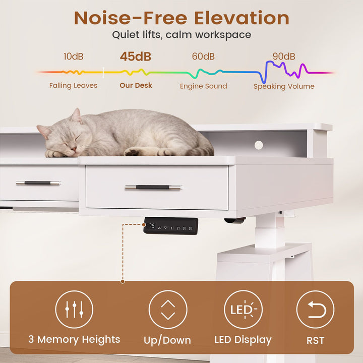 SEDETA 59 Inch L Shaped Electric Standing Desk Executive Height Adjustable Computer Desk with Drawers Power Outlets Monitor Stand